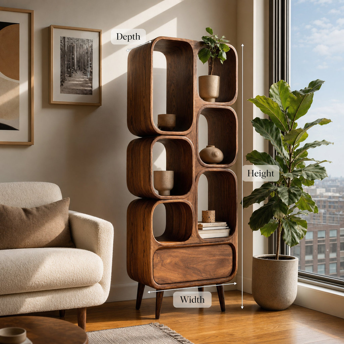 Minimalist Wooden Bookshelf For Contemporary Living Room - product view 7