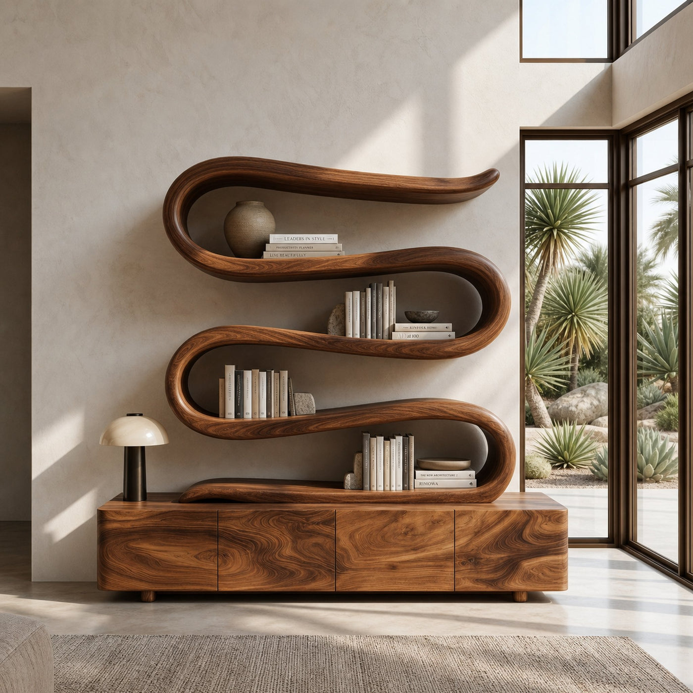 Modern Abstract Bookshelf With Undulating Shelf For Living Room - product view 2