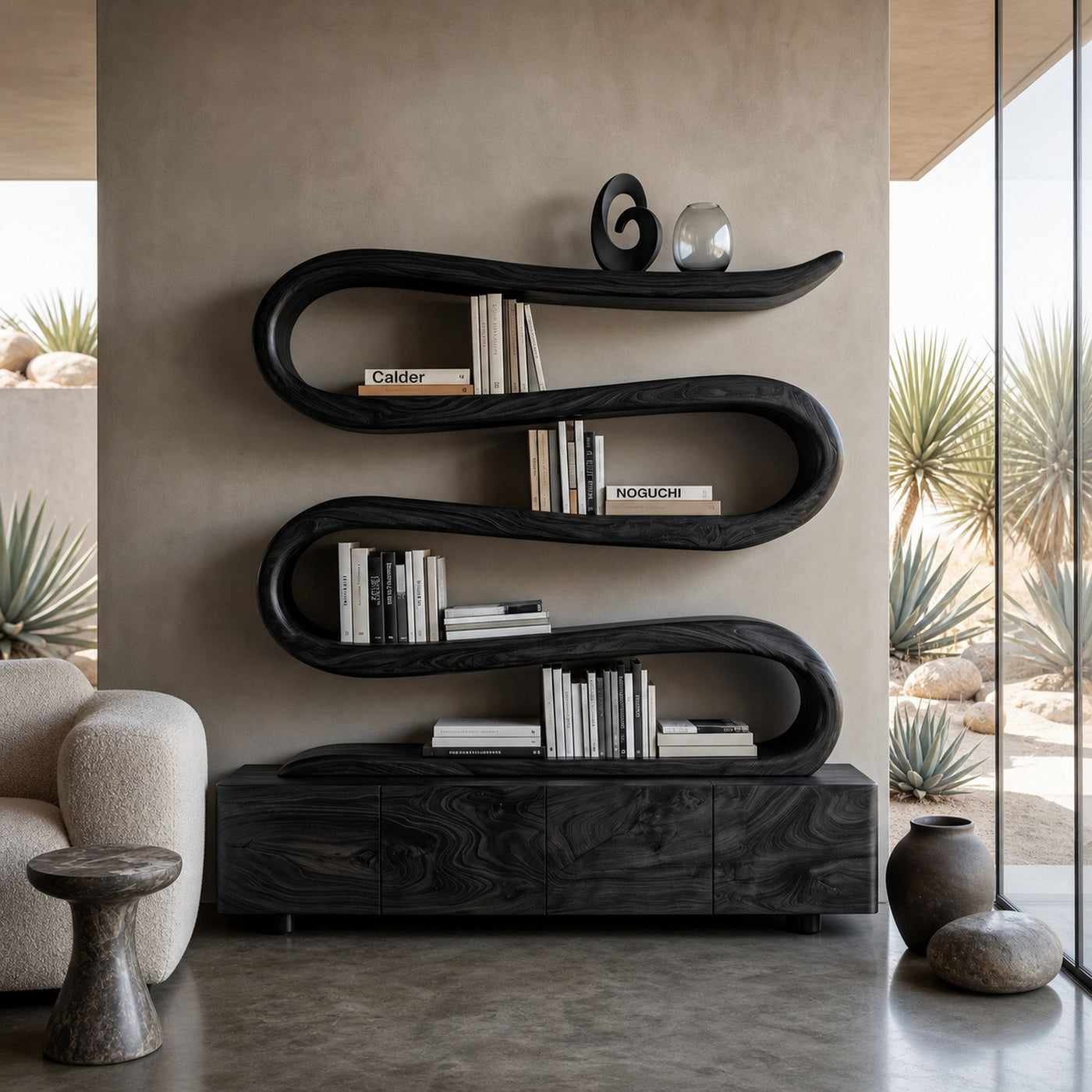 Modern Abstract Bookshelf With Undulating Shelf For Living Room - product view 4