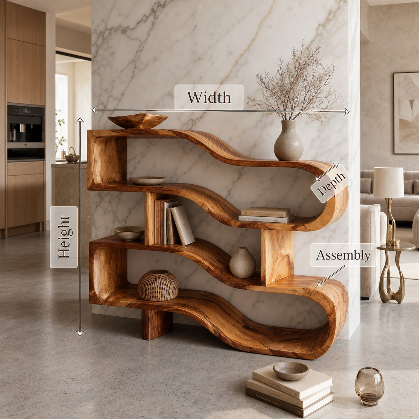 Modern Architectural Wooden Display Shelf With Floating Curves - product view 8