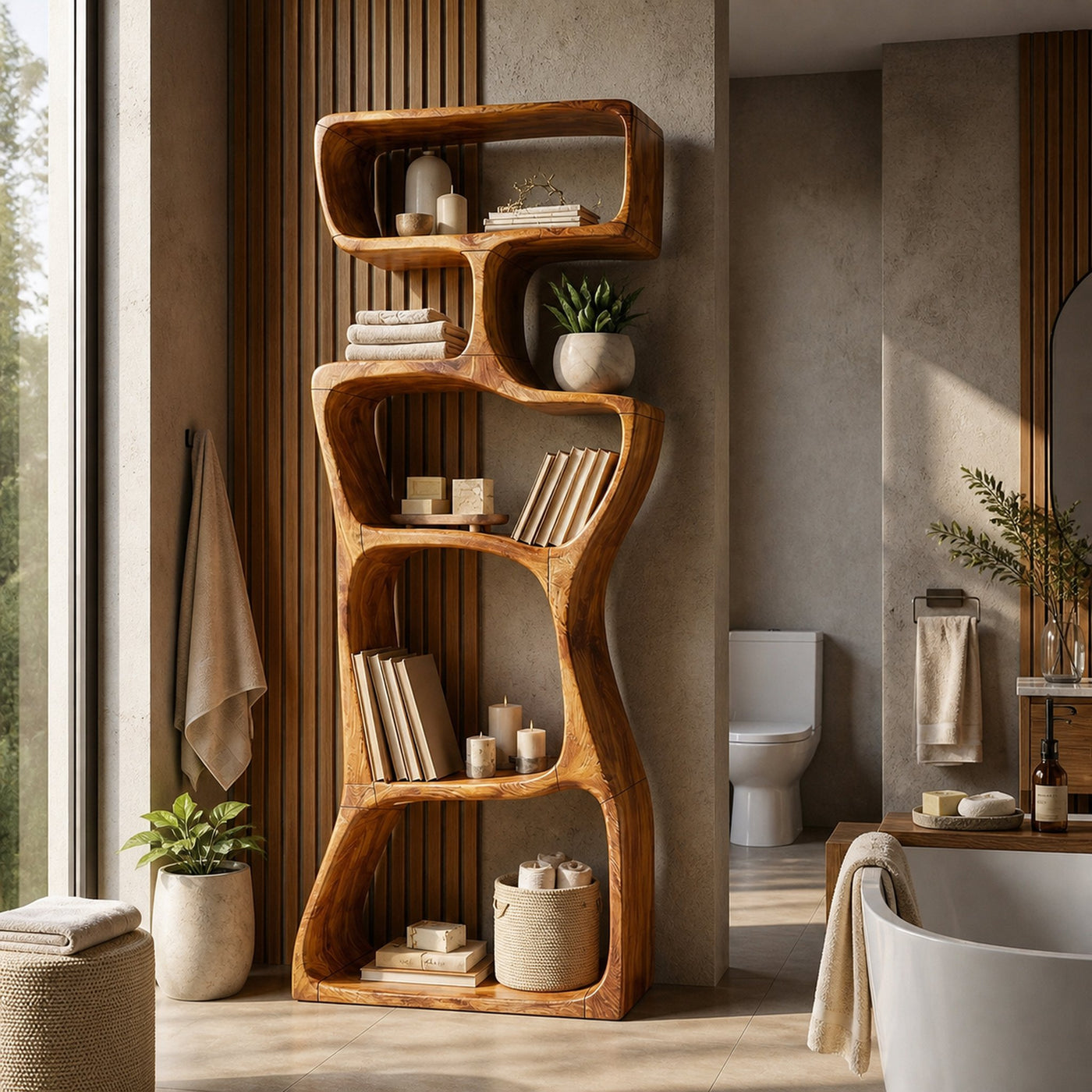 Modern Asymmetrical Bookshelf Reading Nook Display