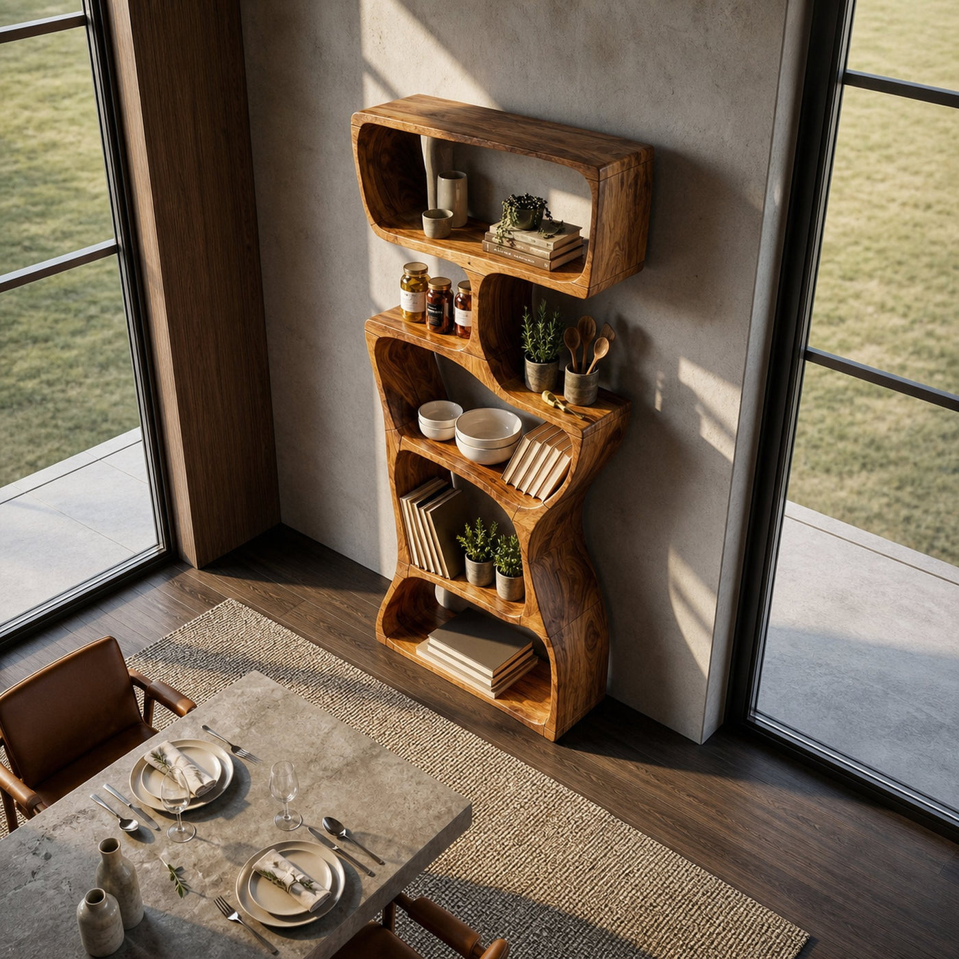 Modern Asymmetrical Bookshelf Reading Nook Display - product view 2