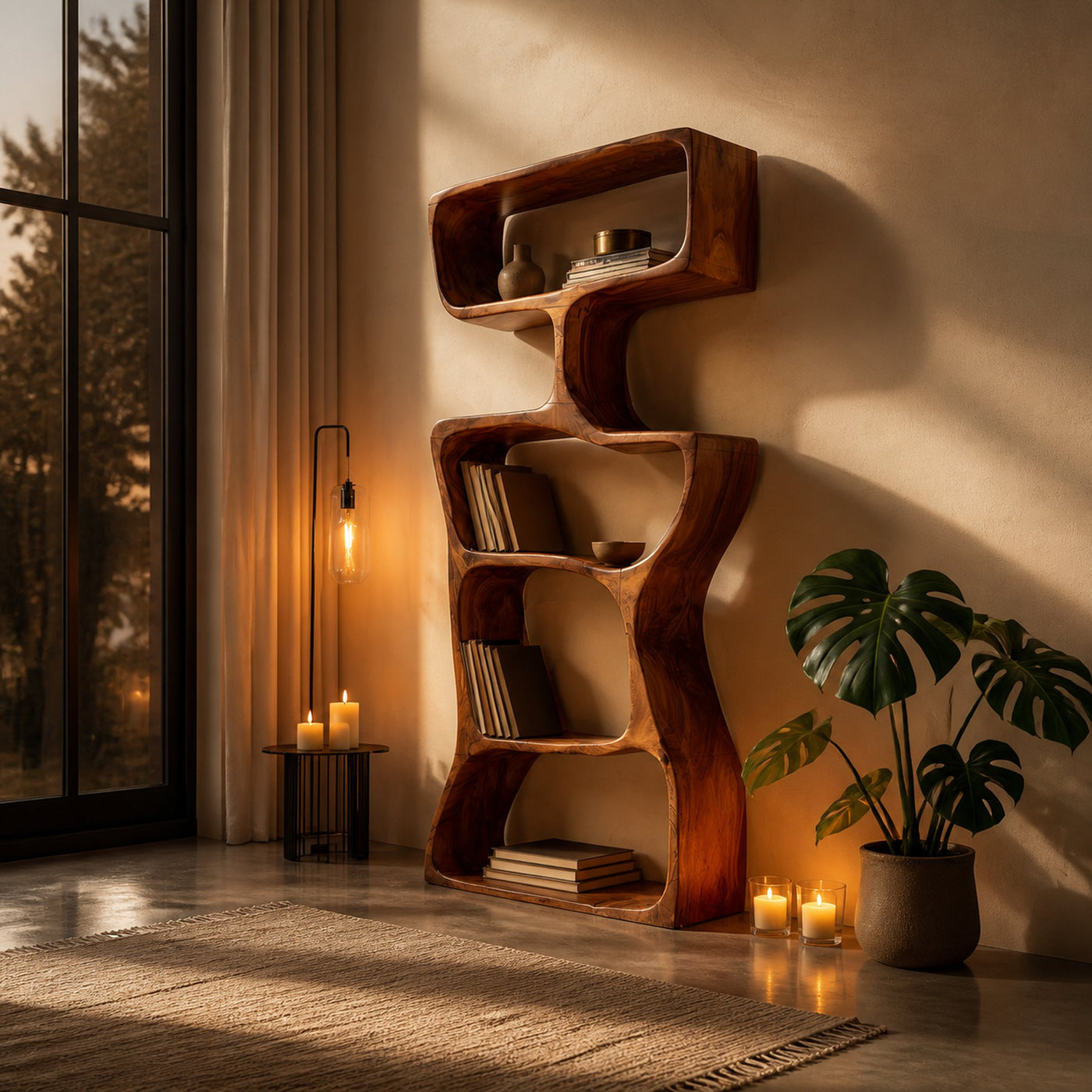 Modern Asymmetrical Bookshelf Reading Nook Display - product view 3