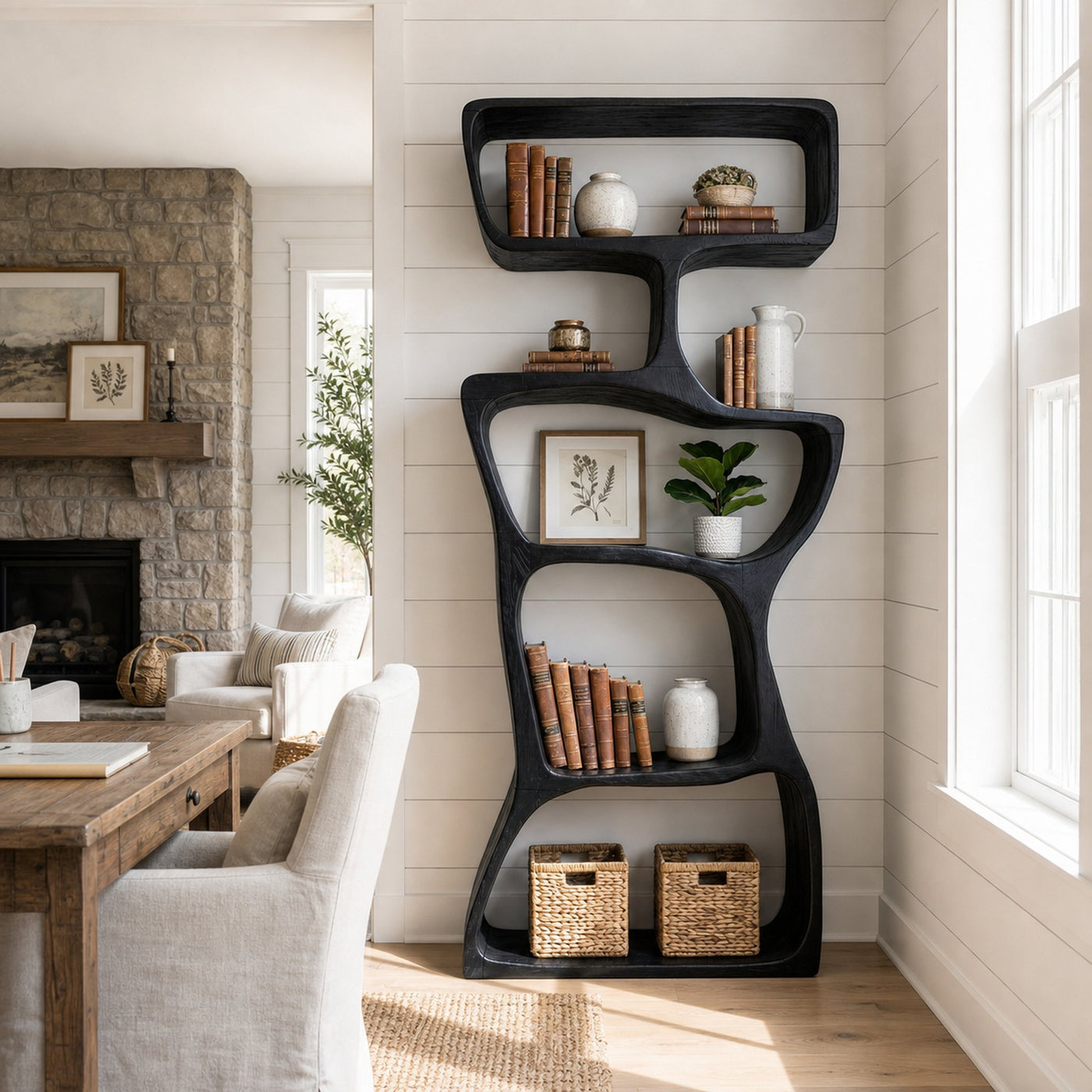 Modern Asymmetrical Bookshelf Reading Nook Display - product view 4