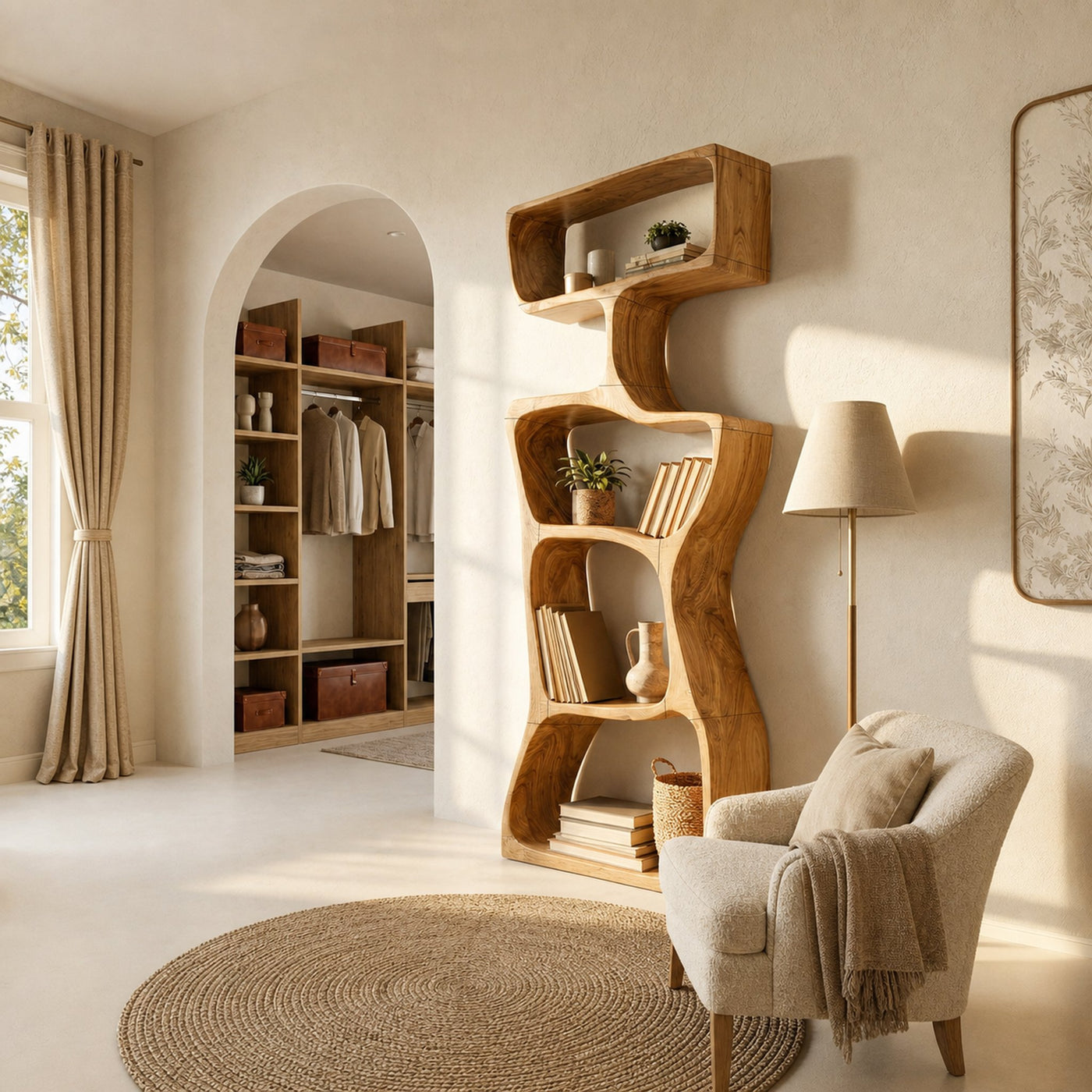 Modern Asymmetrical Bookshelf Reading Nook Display - product view 5
