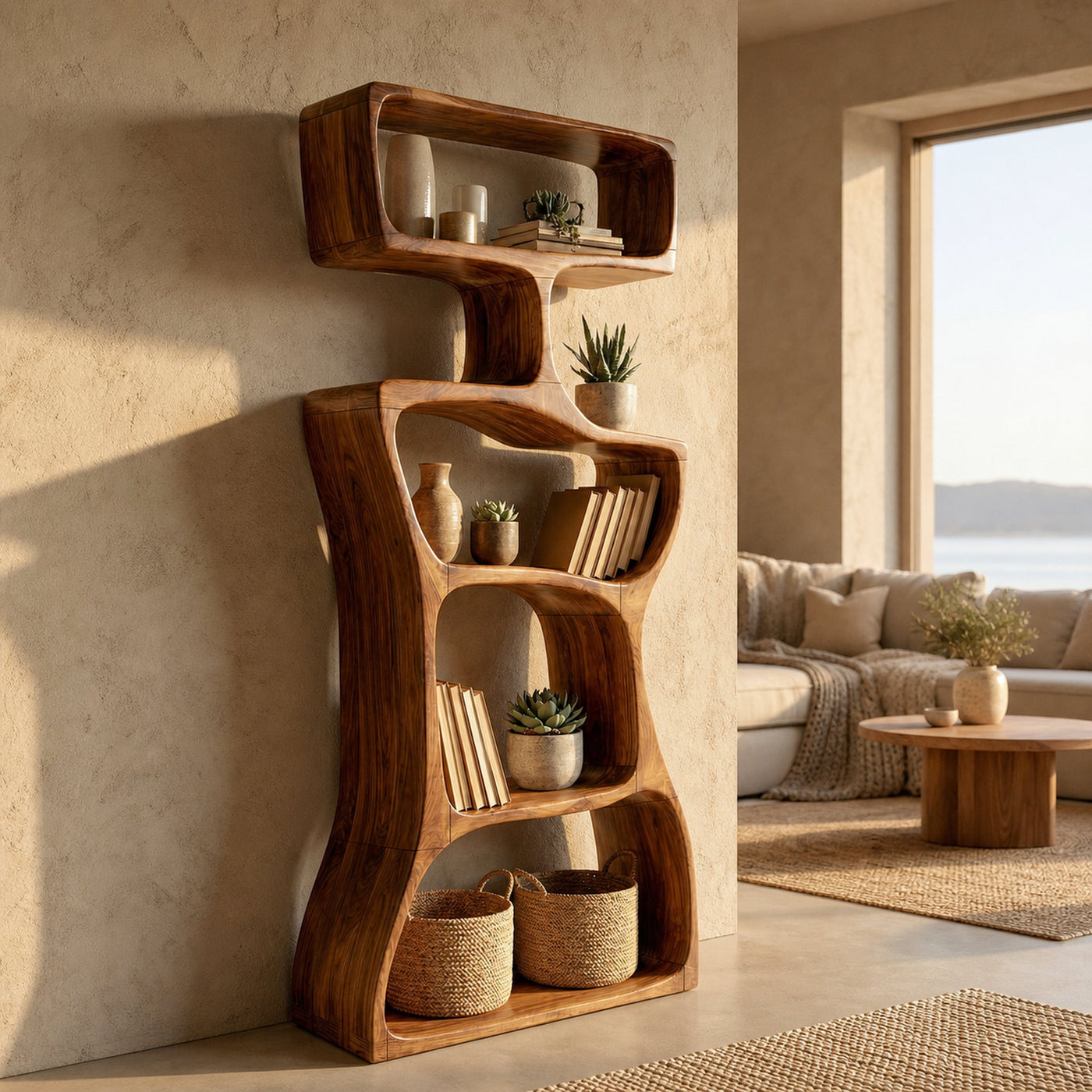 Modern Asymmetrical Bookshelf Reading Nook Display - product view 6