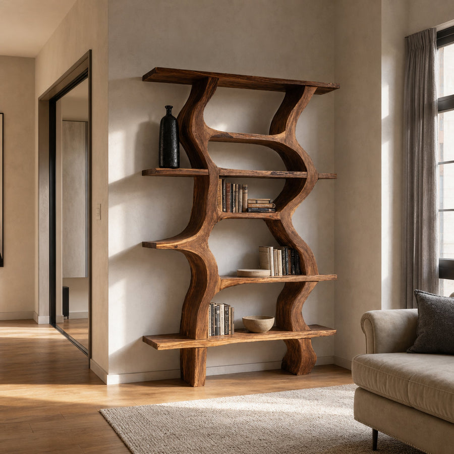 Modern Bookcase With Curved Open Shelf For Living Room