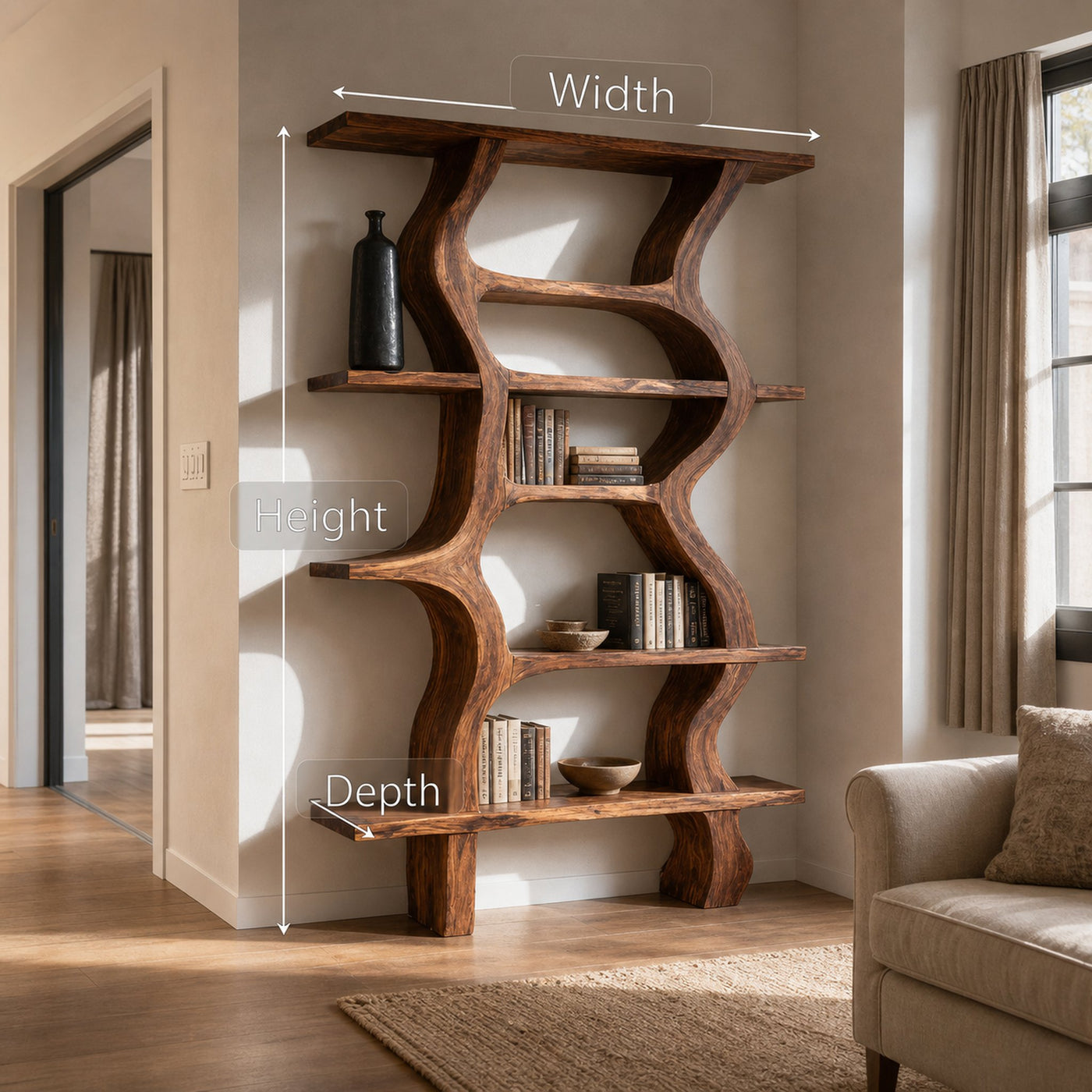 Modern Bookcase With Curved Open Shelf For Living Room - product view 6