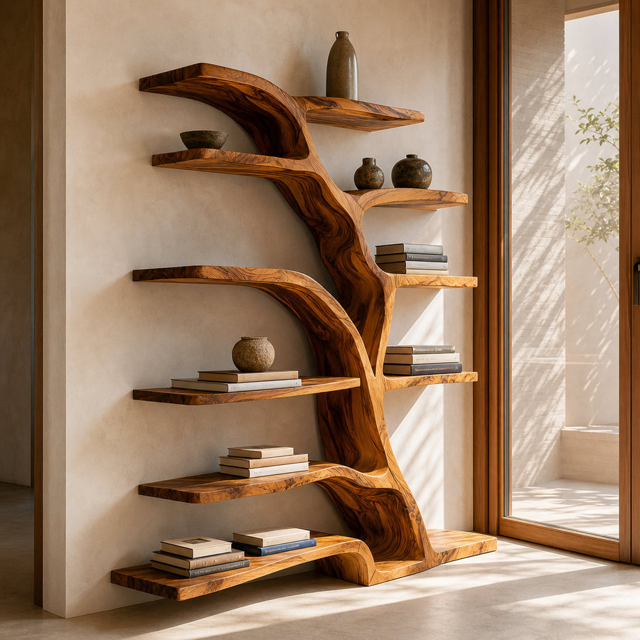 Modern Bookshelf Flowing Curved Design For Living Decor