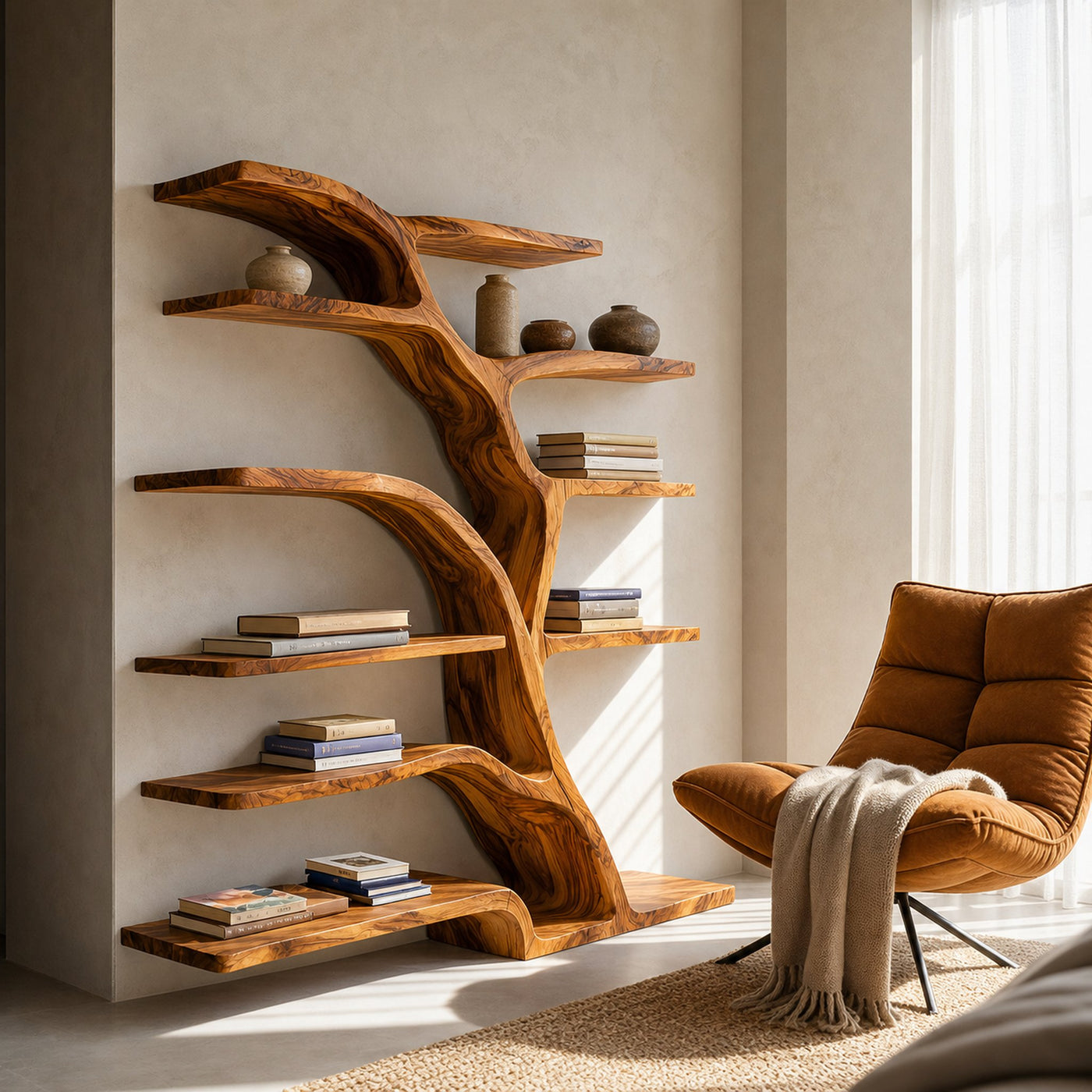 Modern Bookshelf Flowing Curved Design For Living Decor - product view 6