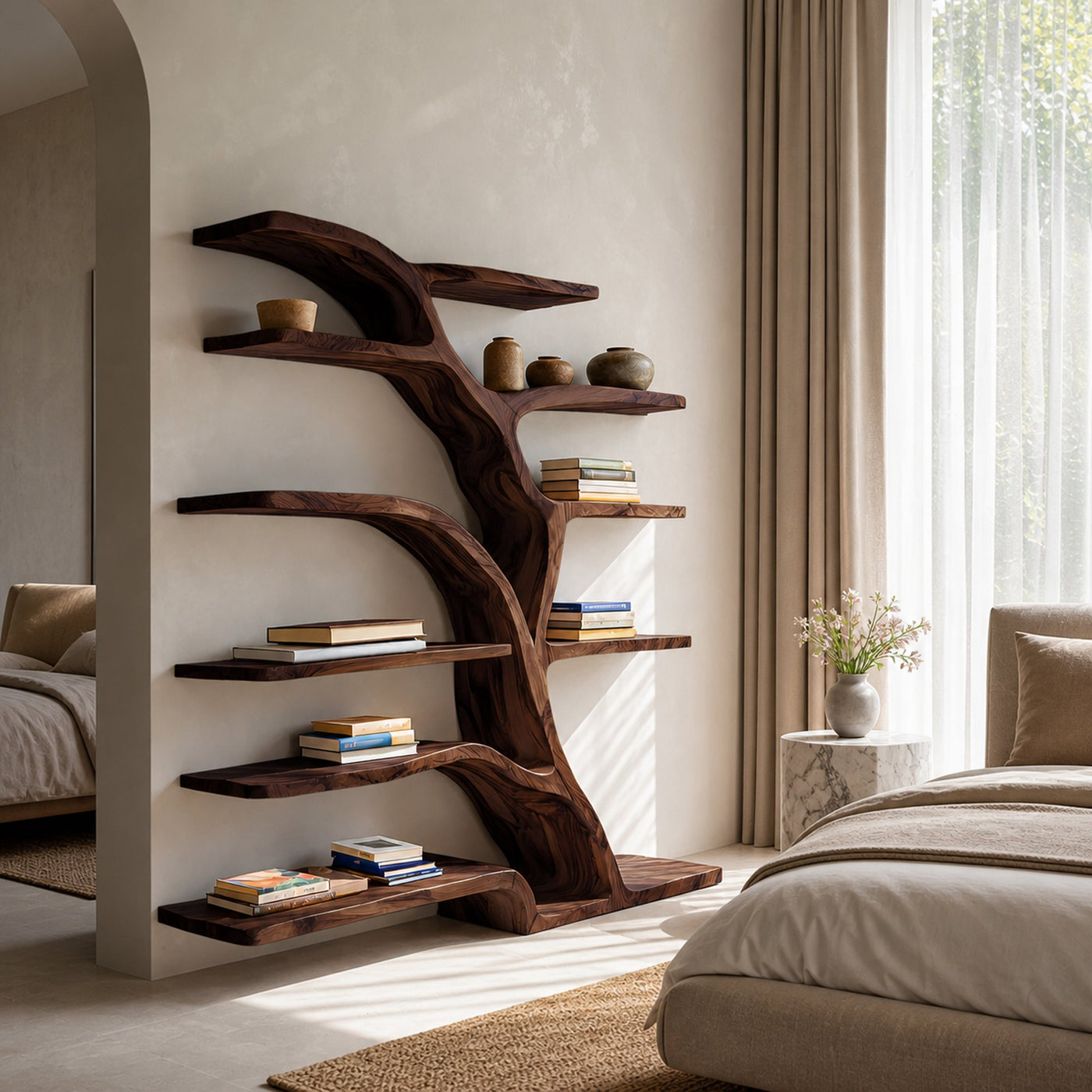 Modern Bookshelf Flowing Curved Design For Living Decor - product view 7