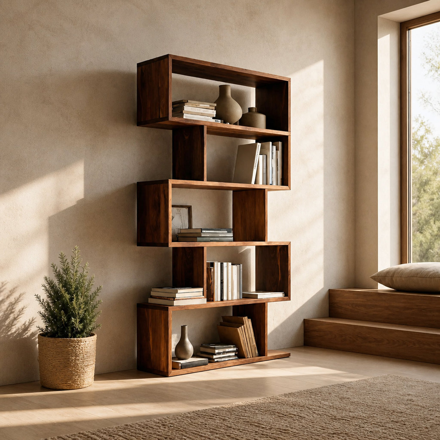 Modern Bookshelf Open Storage Display For Living Room