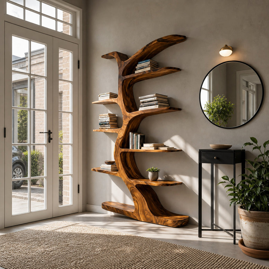 Modern Bookshelf Tree Inspired Curved Design For Living Room