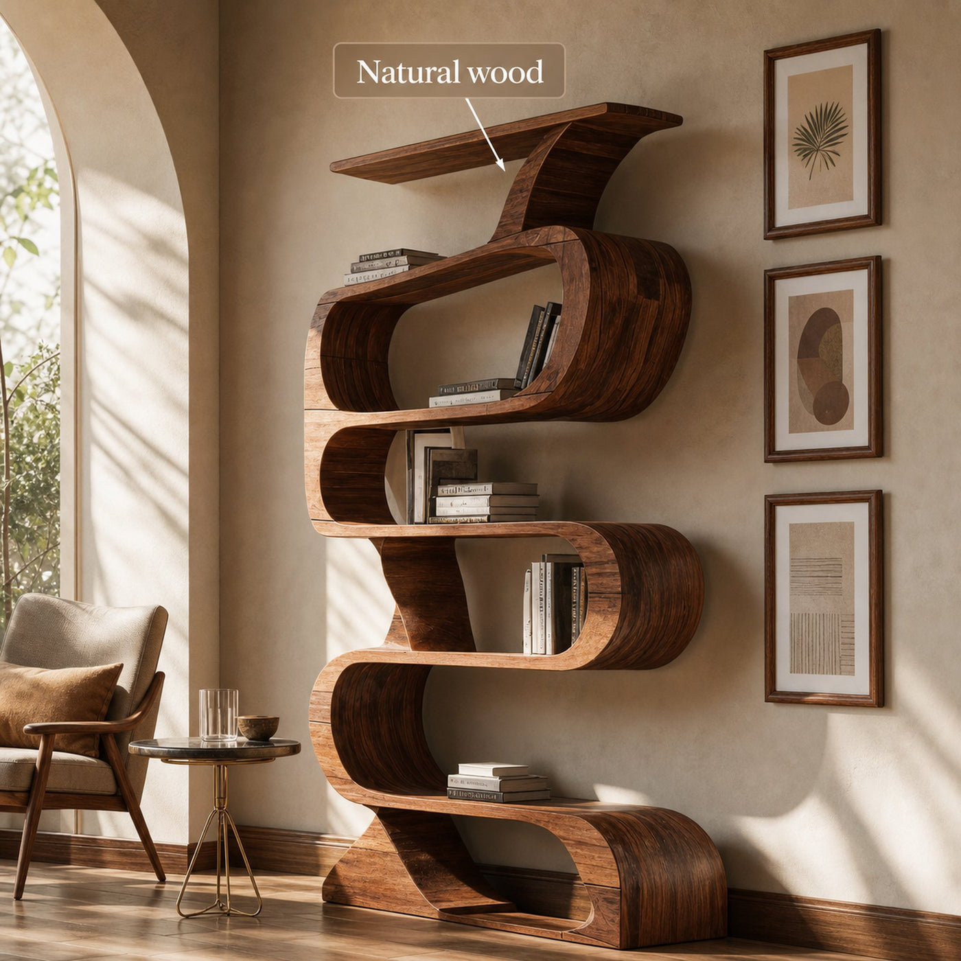 Modern Bookshelf With Curved Design For Living Room - product view 6