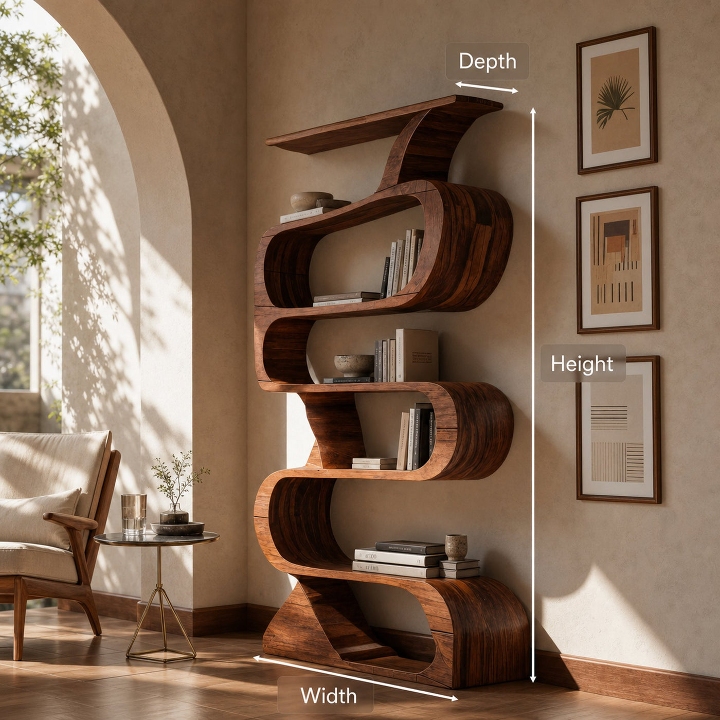 Modern Bookshelf With Curved Design For Living Room - product view 8
