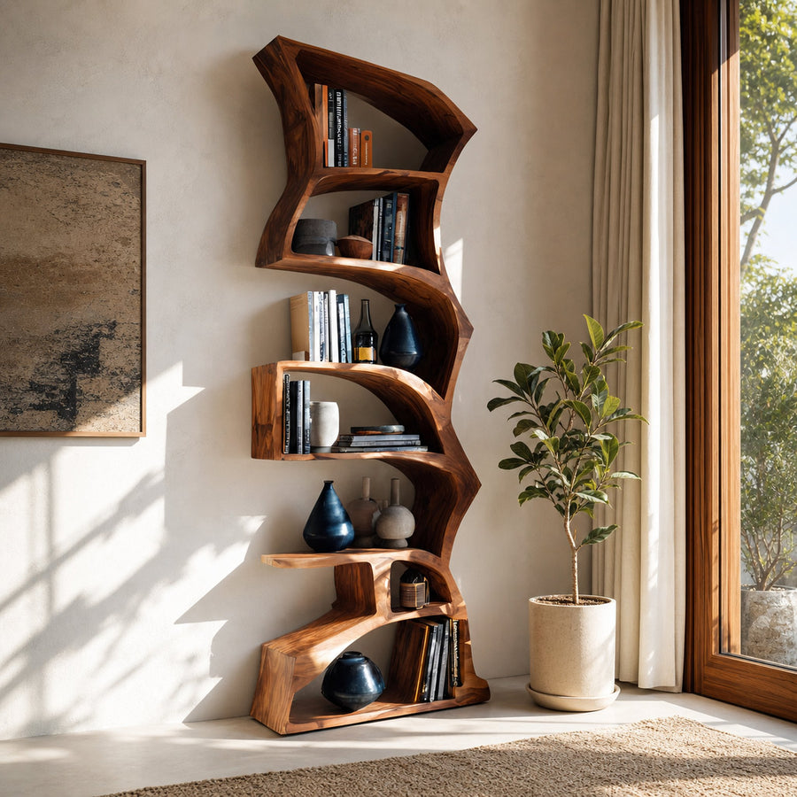 Modern Bookshelf With Curved Design For Study