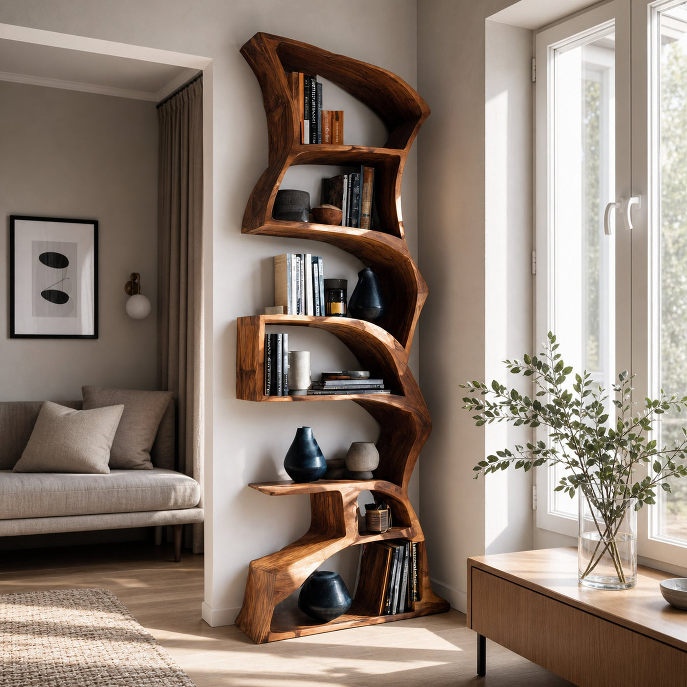 Modern Bookshelf With Curved Design For Study - product view 6
