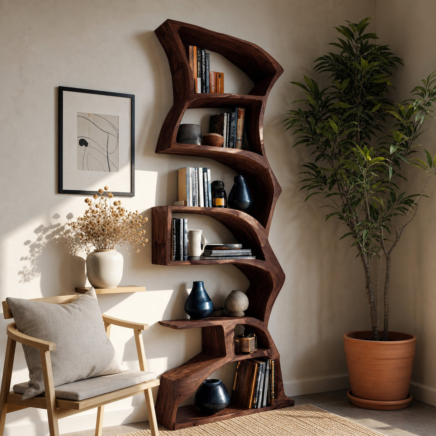 Modern Bookshelf With Curved Design For Study - product view 7