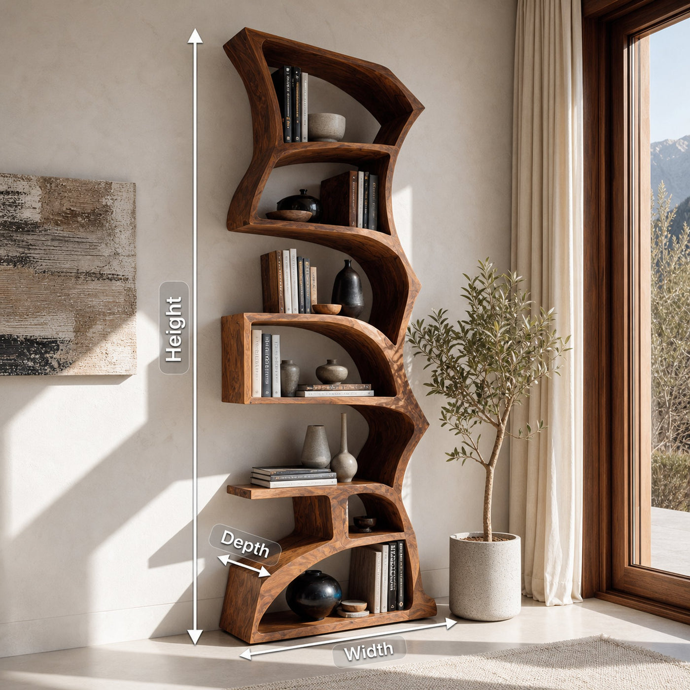 Modern Bookshelf With Curved Design For Study - product view 8