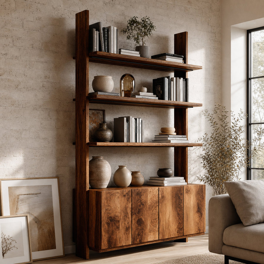 Modern Bookshelf With Open Shelf And Drawers For Living