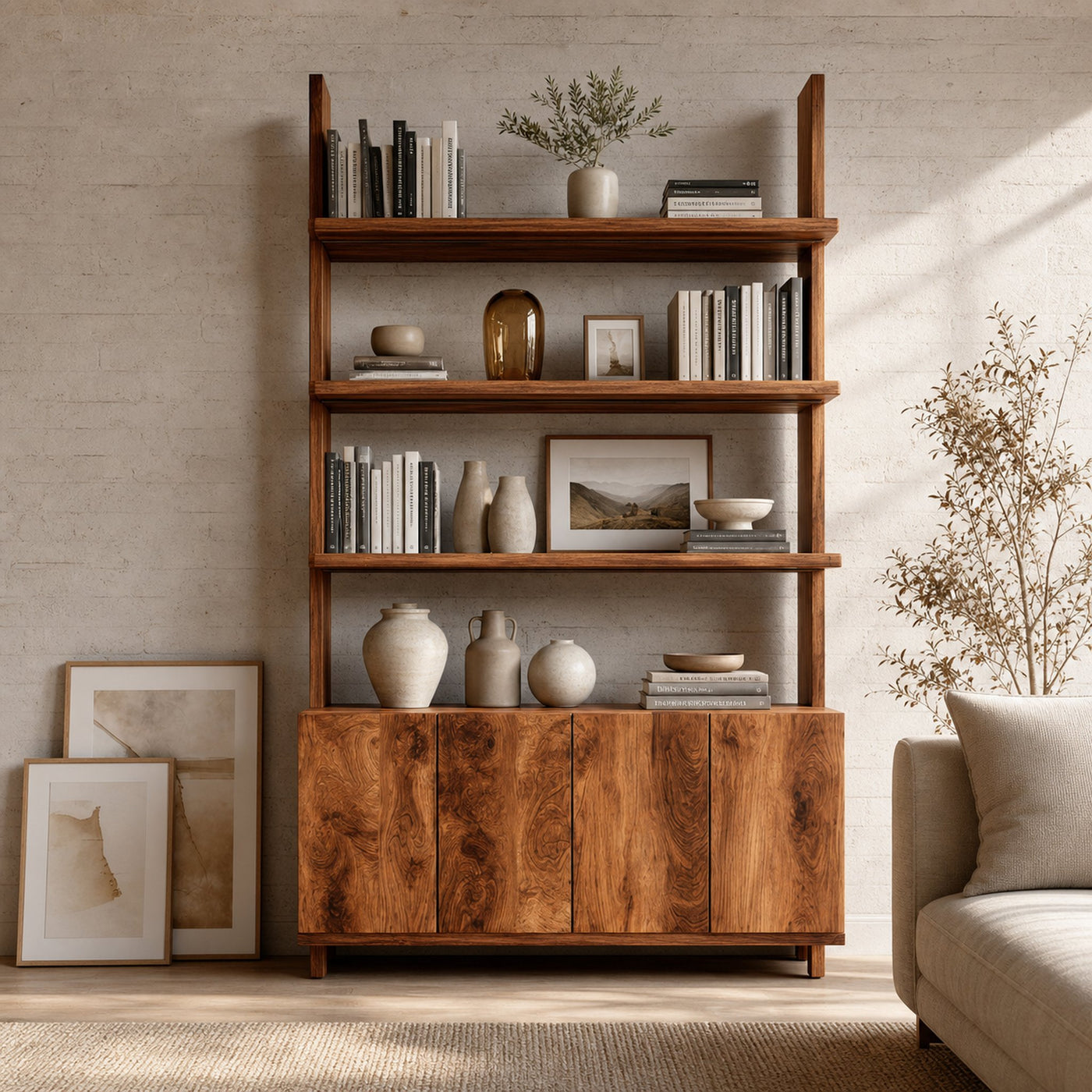 Modern Bookshelf With Open Shelf And Drawers For Living - product view 6