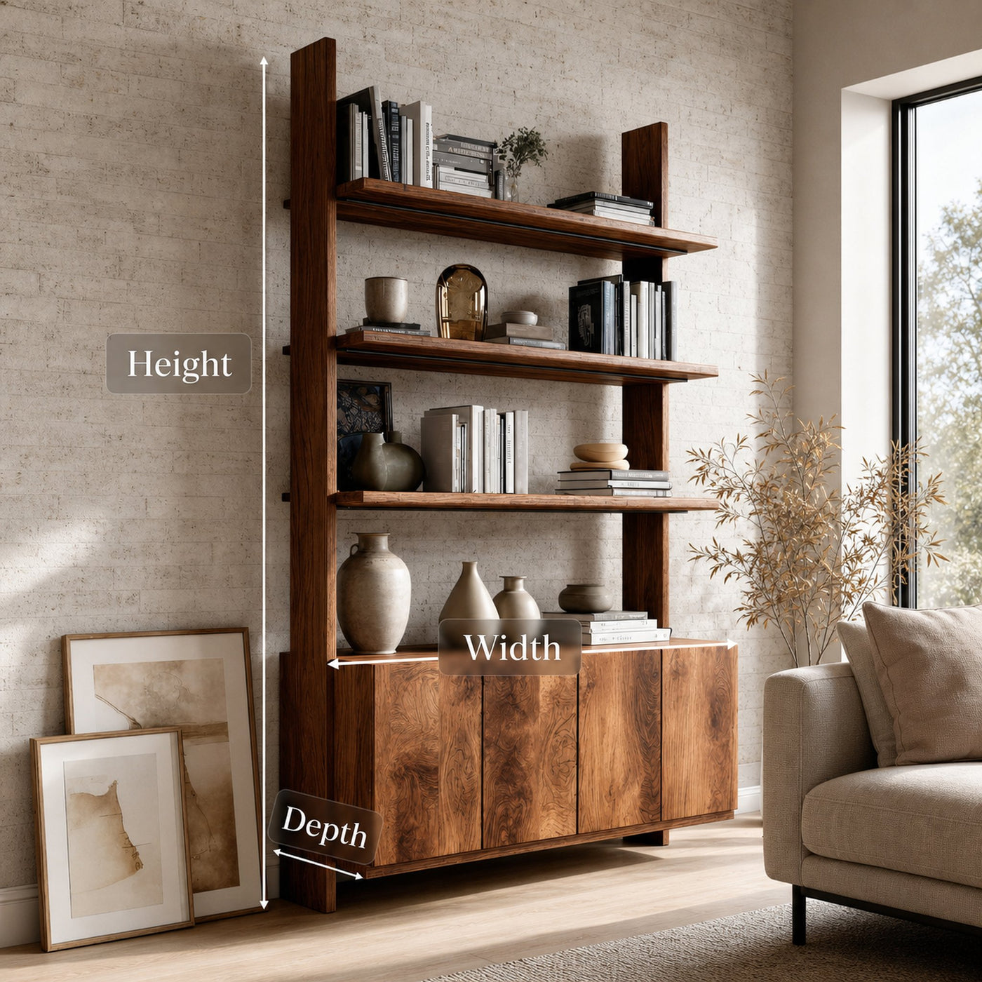 Modern Bookshelf With Open Shelf And Drawers For Living - product view 7