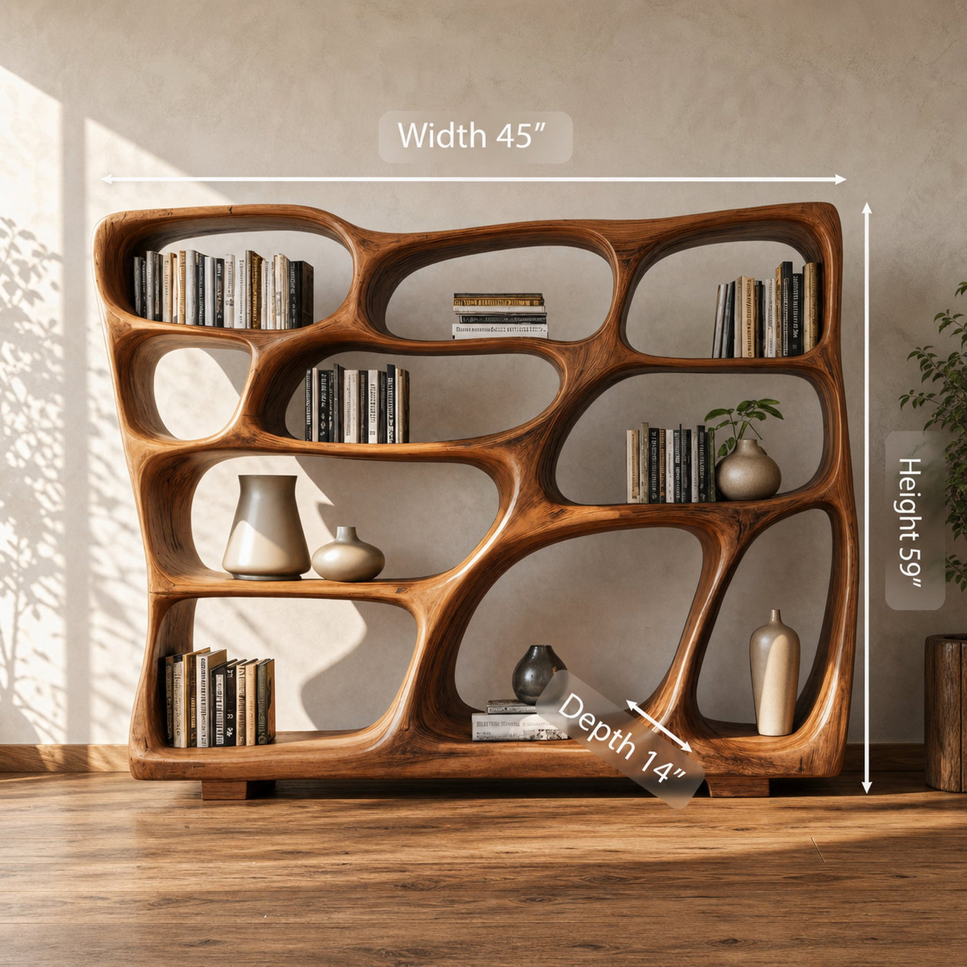 Modern Bookshelf With Sculptural Open Design For Living Room - product view 7