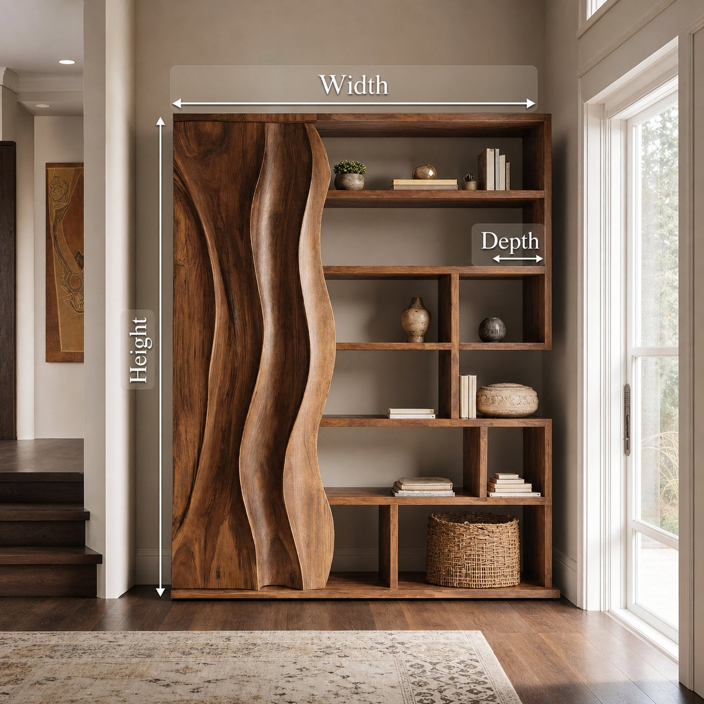 Modern Bookshelf With Wave Door For Home Decor - product view 8
