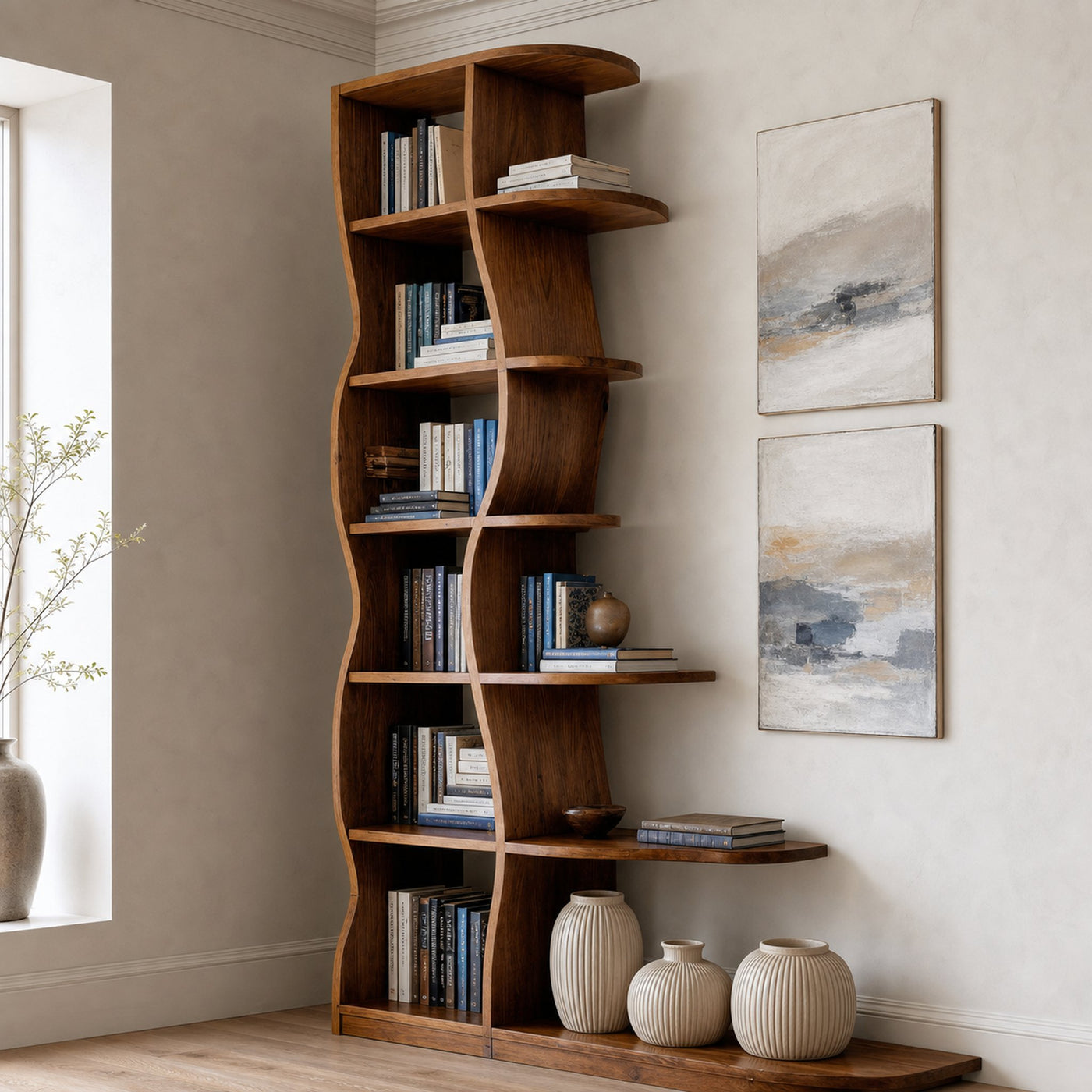 Modern Bookshelf With Wavy Design For Living Room - product view 2