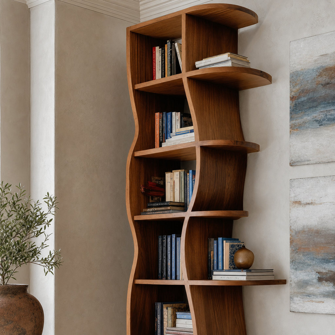Modern Bookshelf With Wavy Design For Living Room - product view 3