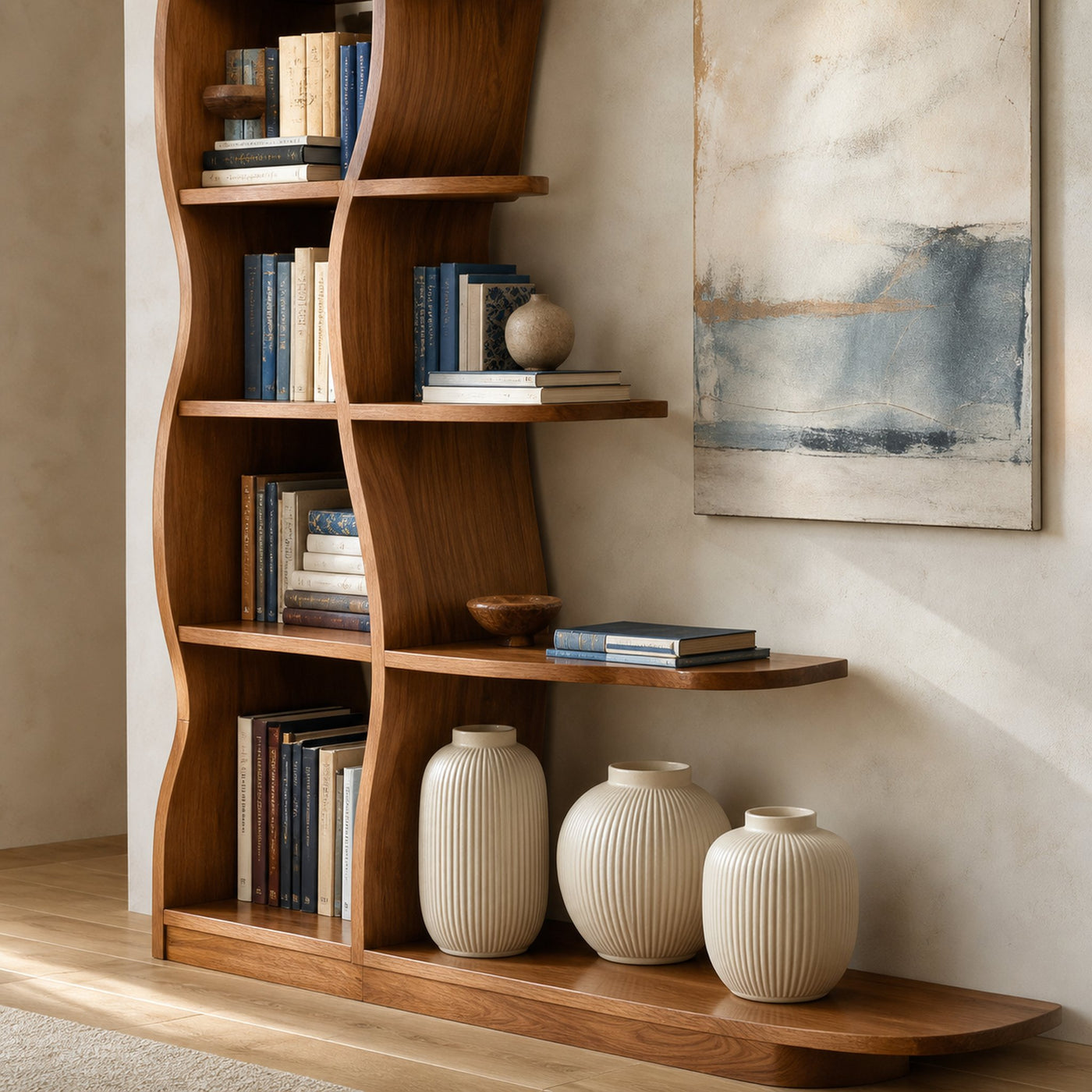 Modern Bookshelf With Wavy Design For Living Room - product view 4