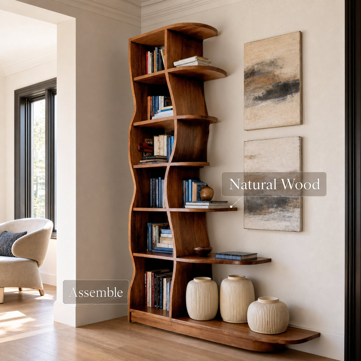 Modern Bookshelf With Wavy Design For Living Room - product view 5