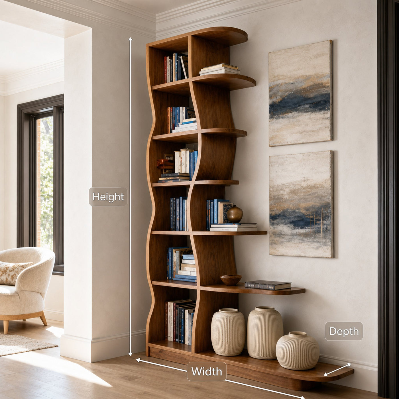 Modern Bookshelf With Wavy Design For Living Room - product view 6