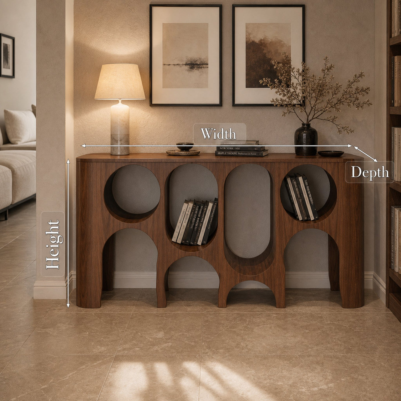 Modern Carved Console Table With Circular Cutout For Entryway - product view 6