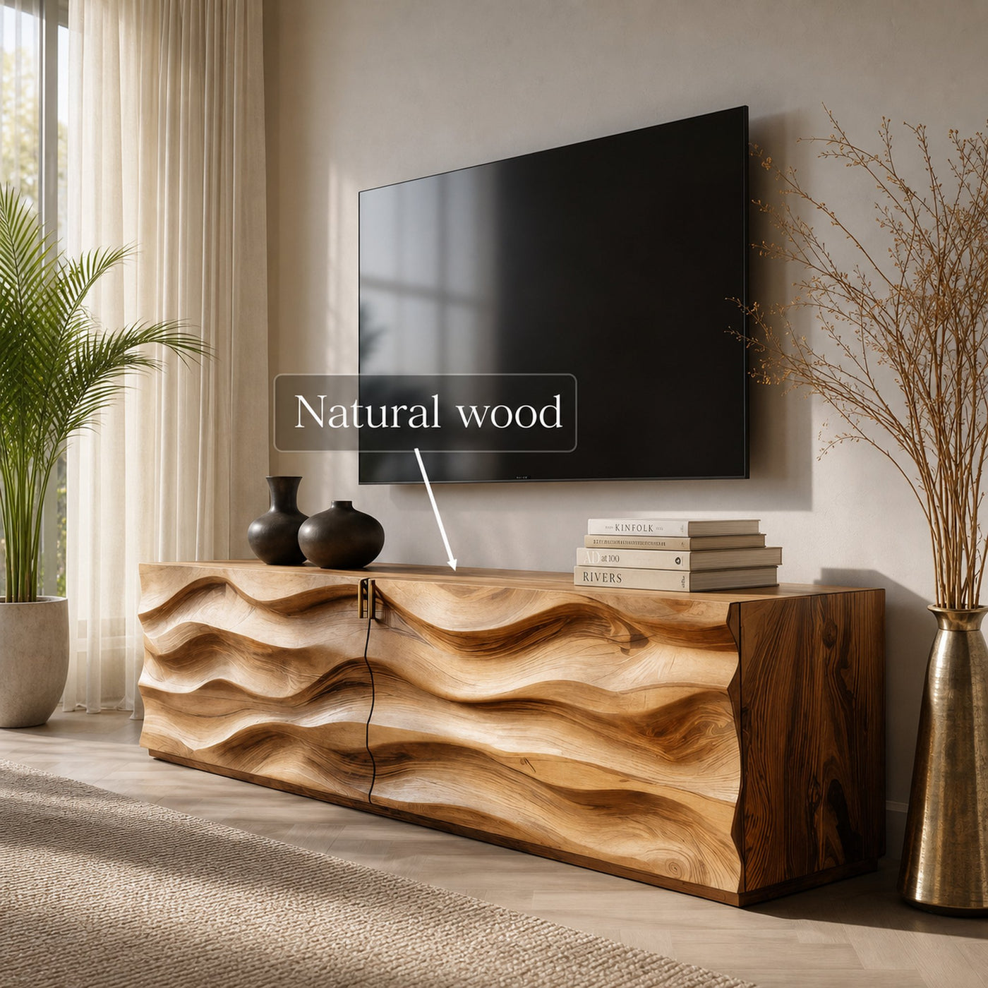 Modern Carved Media Console With Wave Front For Living Room - product view 6