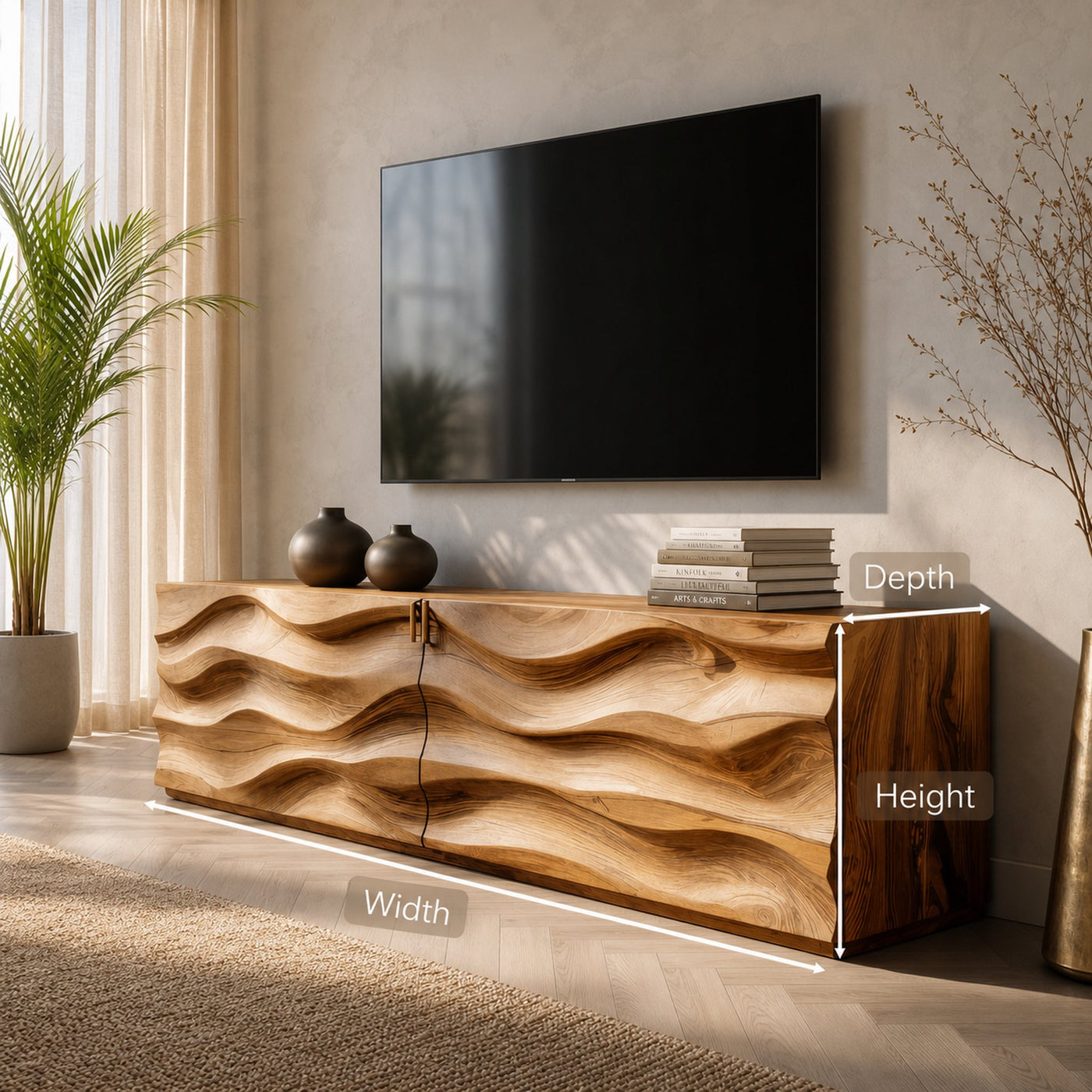 Modern Carved Media Console With Wave Front For Living Room - product view 8