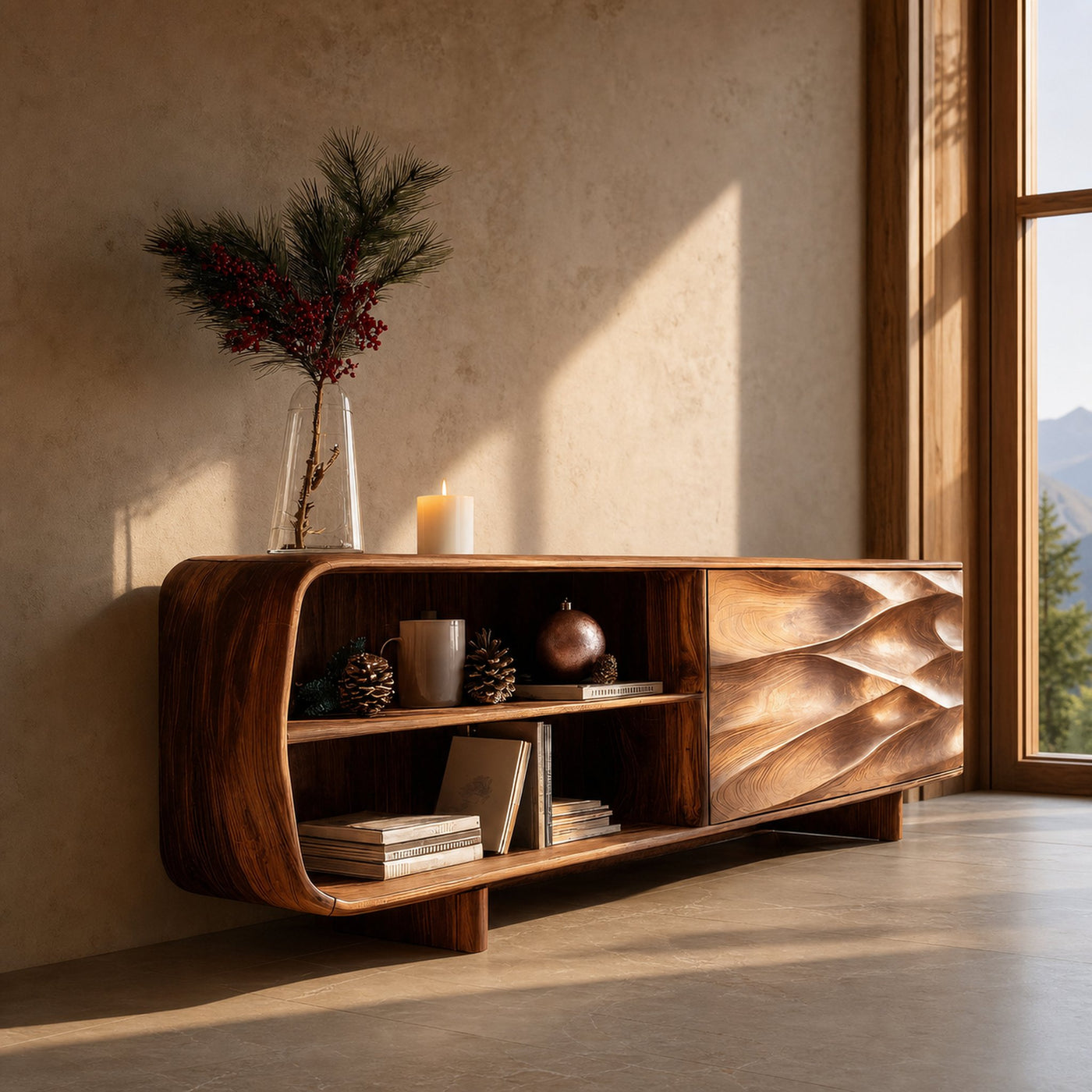 Modern Carved Wave Cabinet For Holiday Decoration