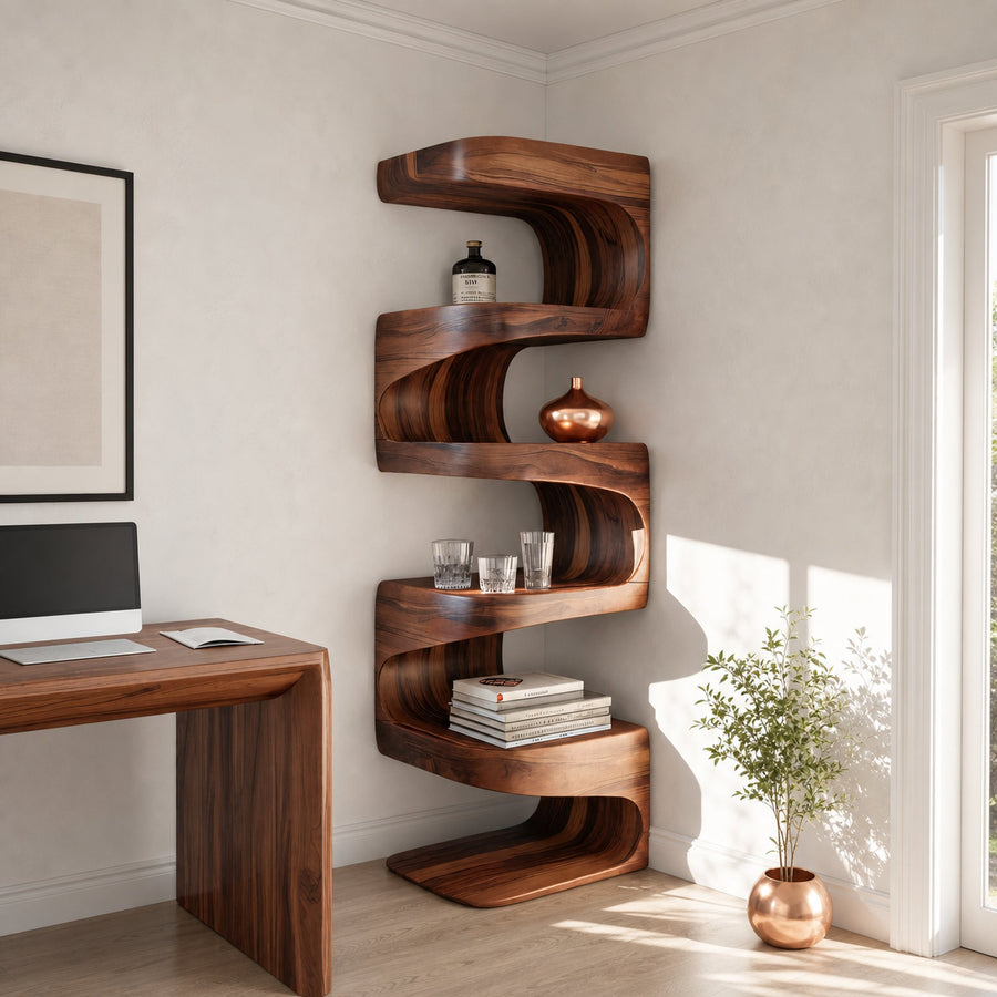 Modern Corner Wave Bookshelf For Living Room Or Contemporary Interior