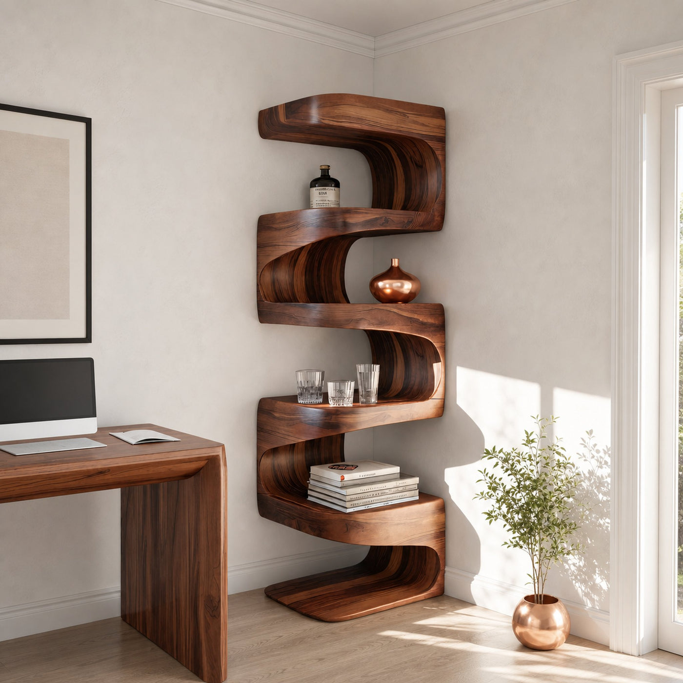 Modern Corner Wave Bookshelf For Living Room Or Contemporary Interior