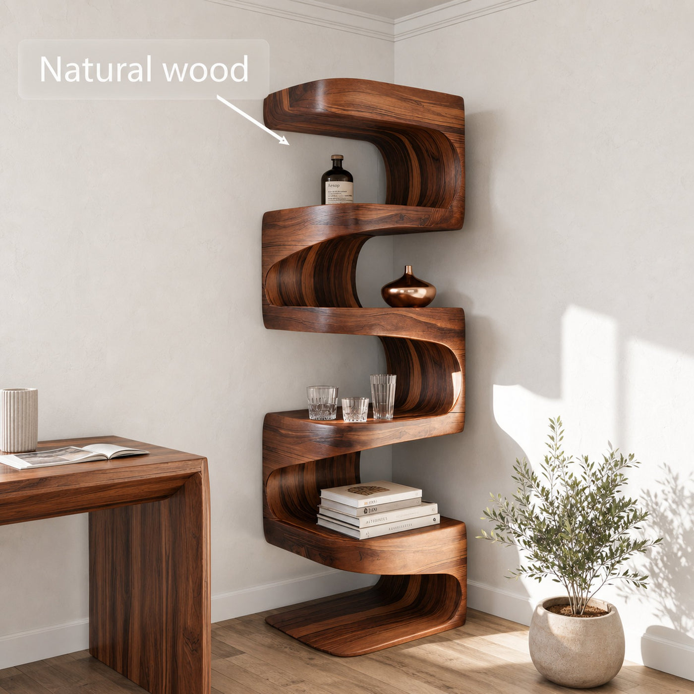 Modern Corner Wave Bookshelf For Living Room Or Contemporary Interior - product view 6