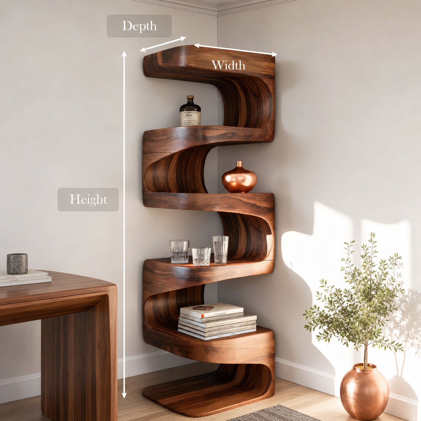 Modern Corner Wave Bookshelf For Living Room Or Contemporary Interior - product view 8