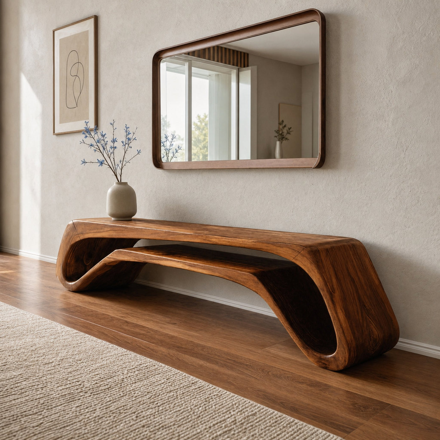 Modern Curved Bench For Entryway Or Living Room Decor