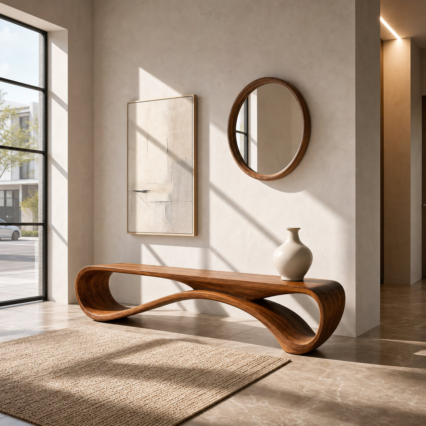 Modern Curved Bench Sculpture For Hallway Furniture