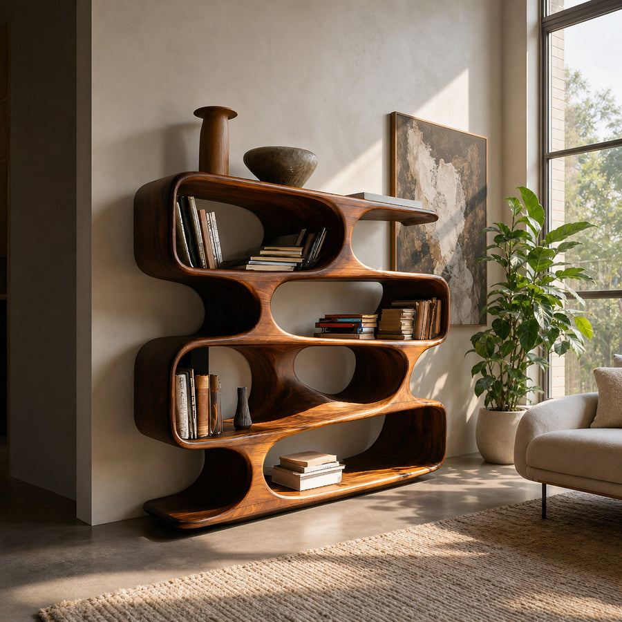 Modern Curved Bookcase For Living Room Decor