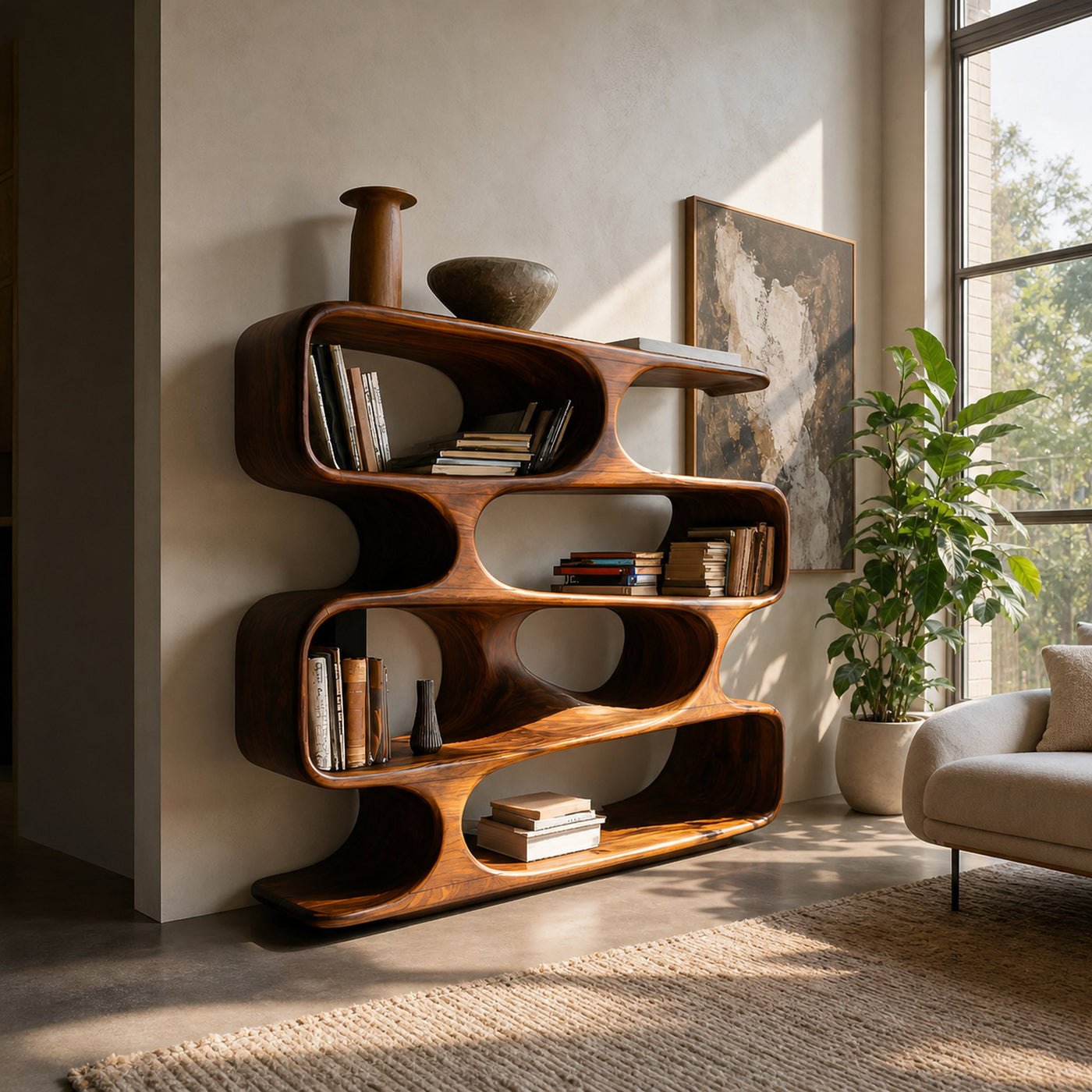 Modern Curved Bookcase For Living Room Decor