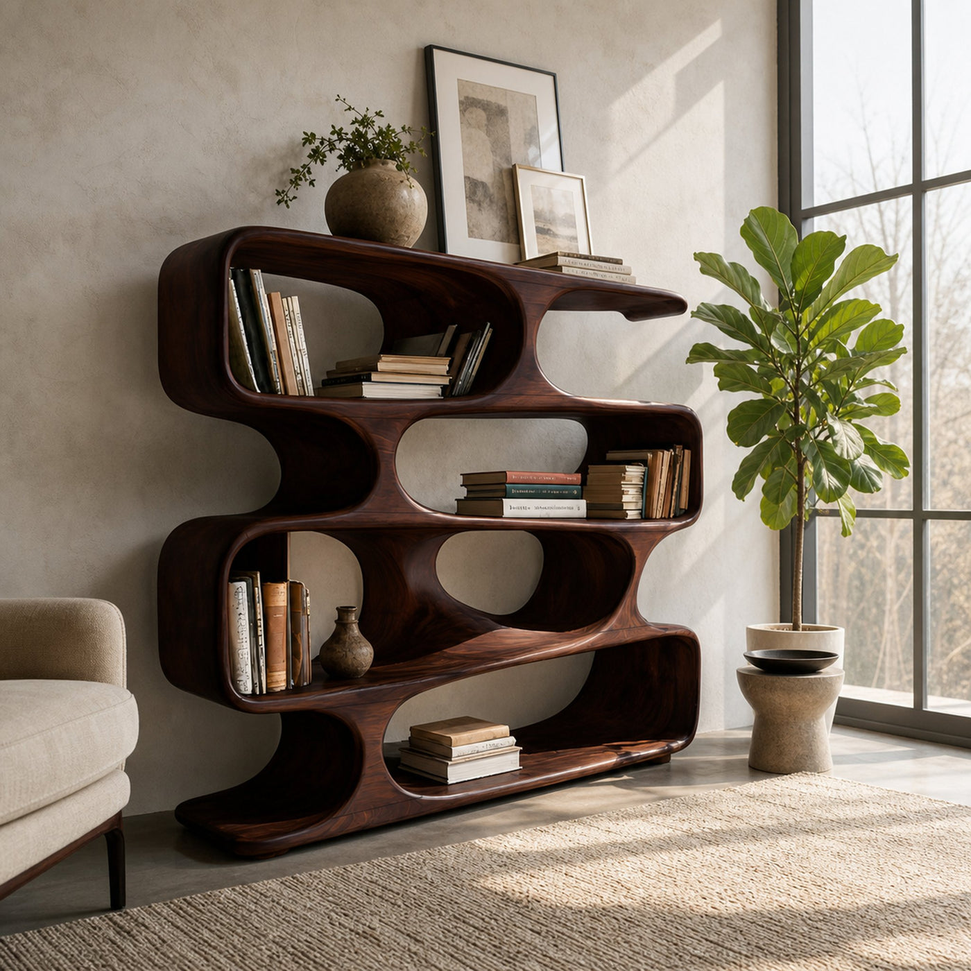 Modern Curved Bookcase For Living Room Decor - product view 7