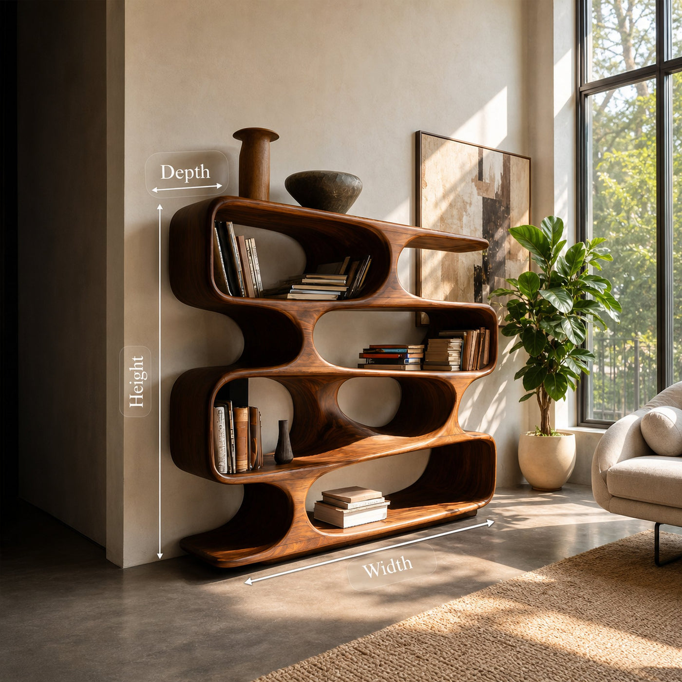 Modern Curved Bookcase For Living Room Decor - product view 8