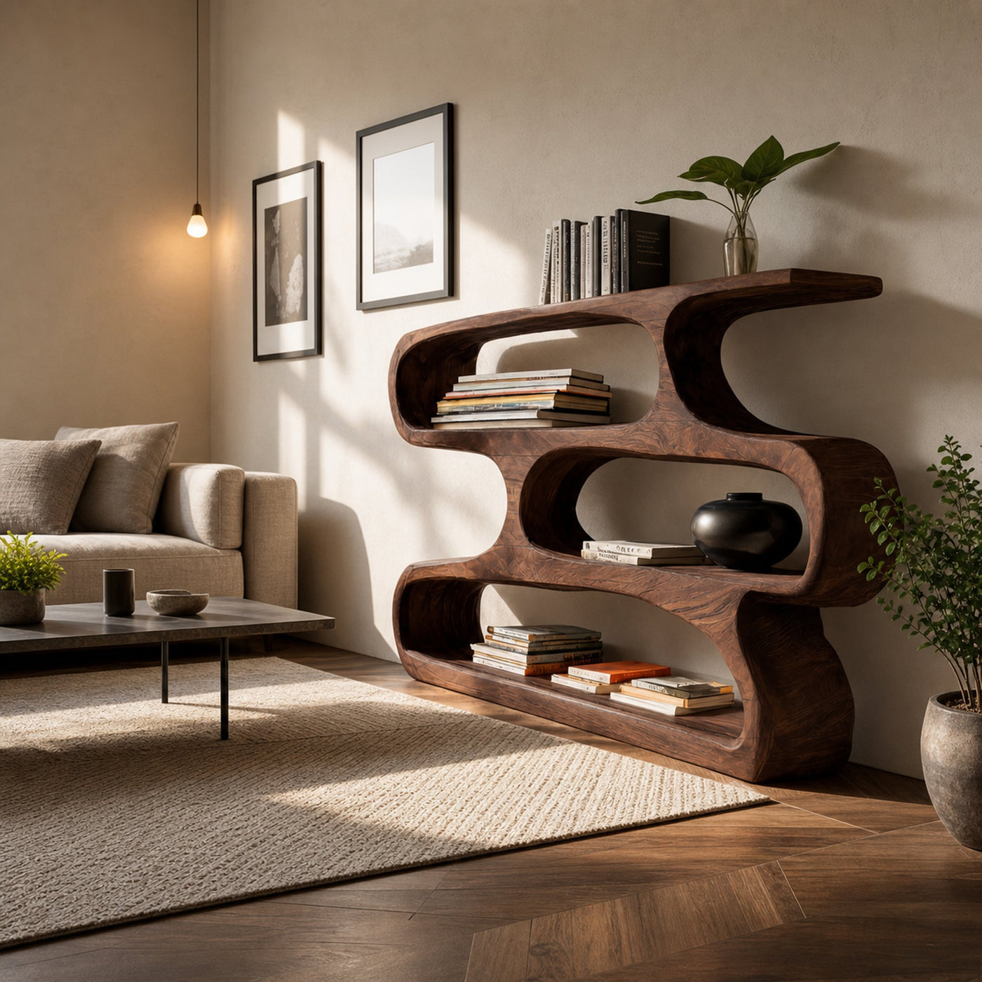 Modern Curved Bookcase For Minimalist Living Room Decor - product view 7