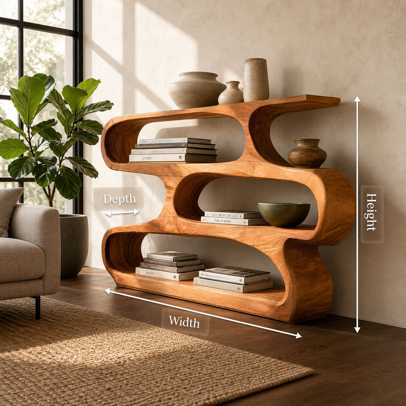 Modern Curved Bookcase For Minimalist Living Room Decor - product view 8