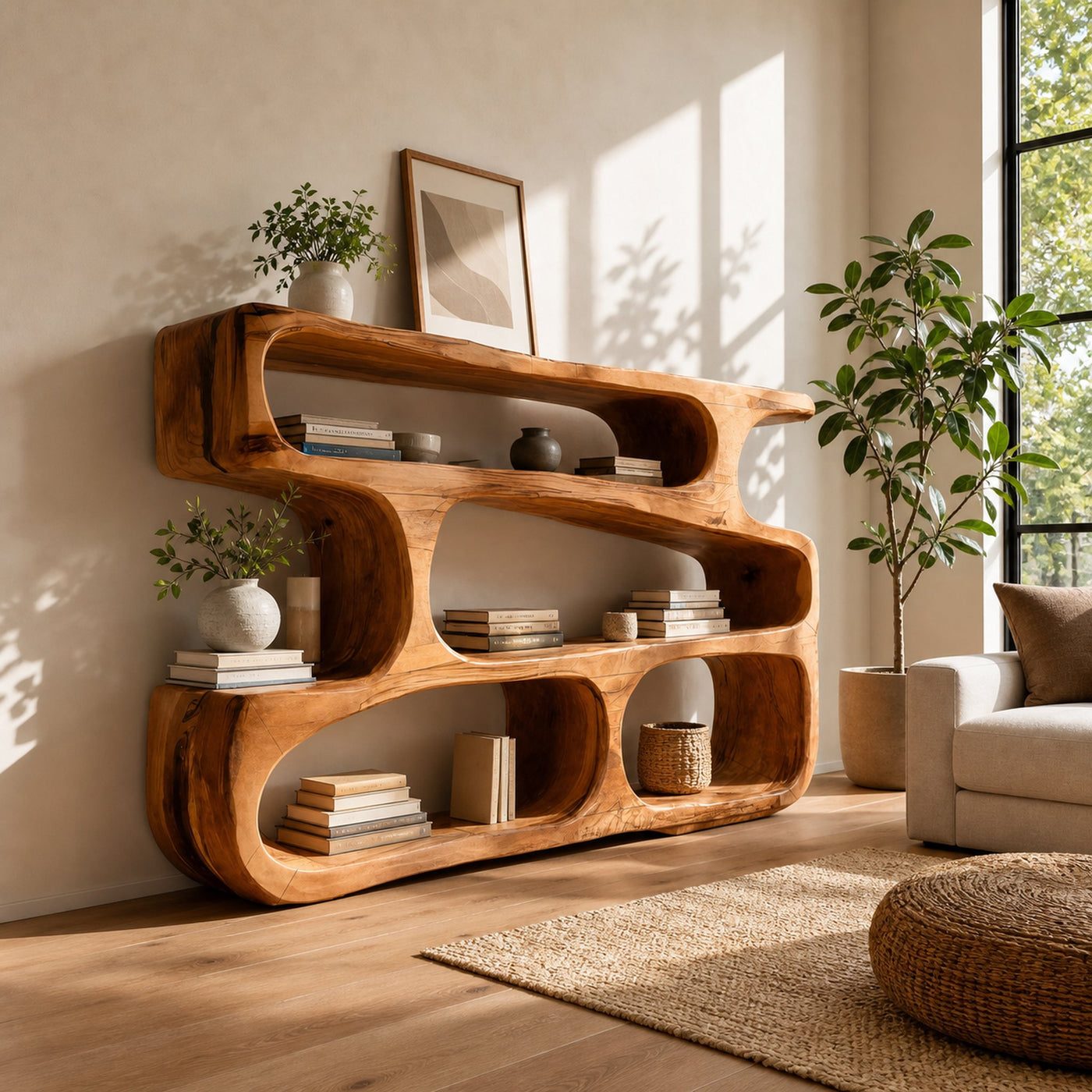Modern Curved Bookcase Statement Piece For Living Room